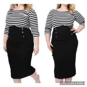 Unique Vintage SZ 1X(16) Sierra Sailor Retro Pencil
Wiggle Skirt Black NWT